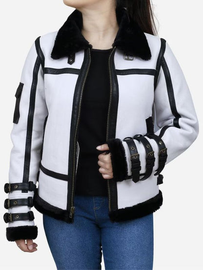 B3 Shearling Bomber Leather Jacket Women