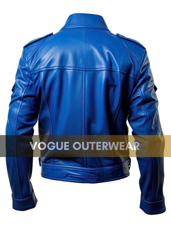 Blue Leather Trucker Jacket Mens