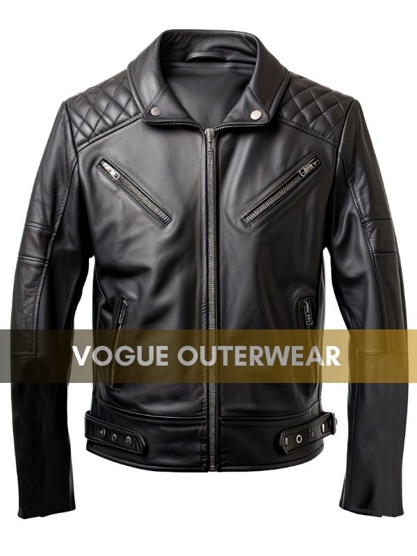 Mens Diamond Quilted Shirt Collar Black Biker Jacket