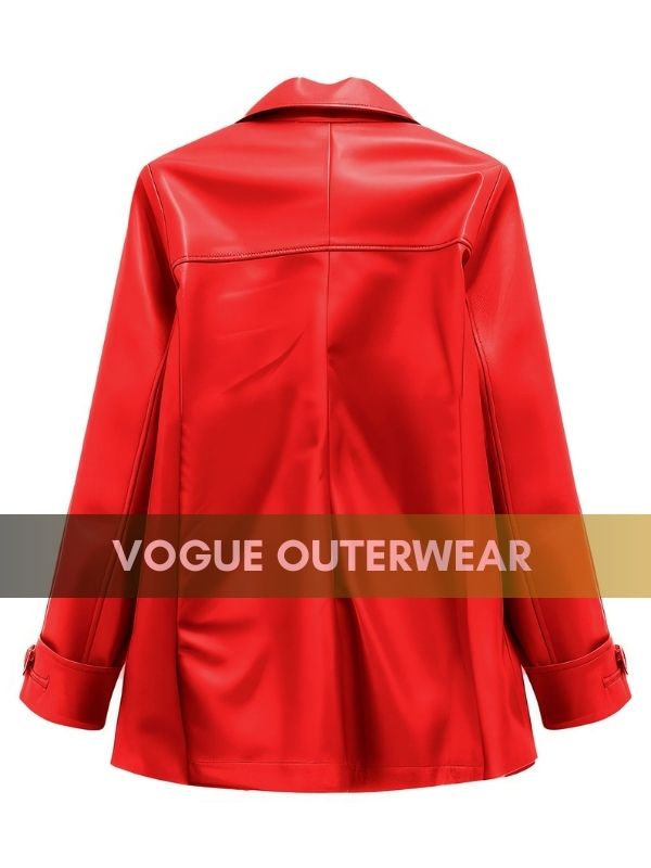 Elegant Women's Red Leather Peacoat 