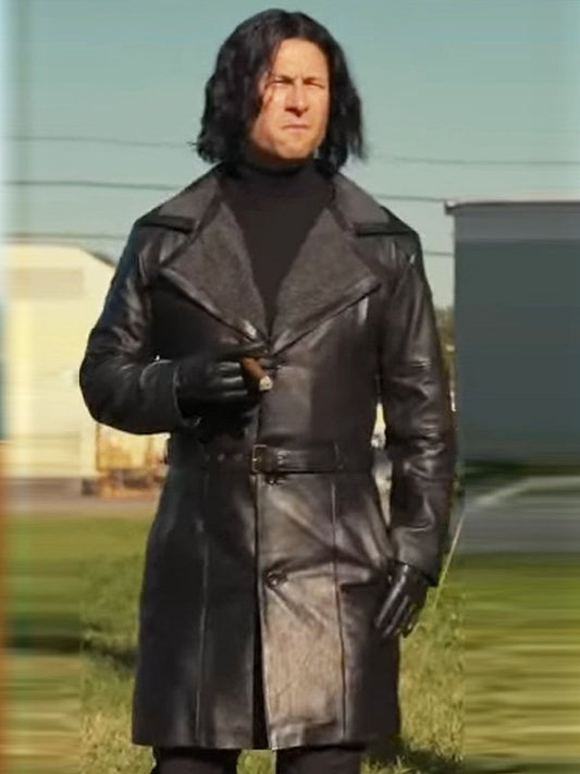 Glen Powell Hitman 2024 Leather Coat