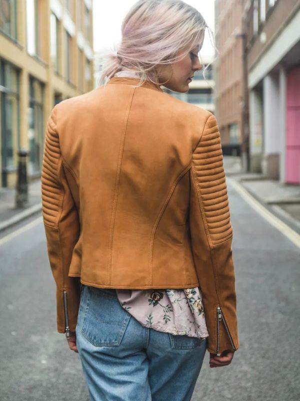 Ladies leather biker jacket yellow