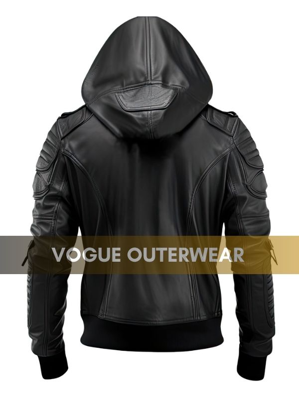 Men's Black Leather Bomber Jacket