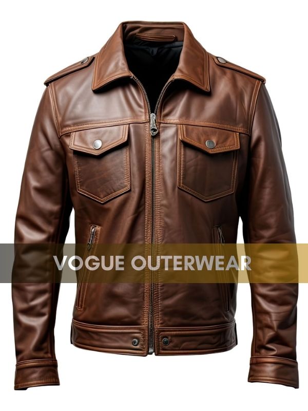 Men’s Dark Brown Trucker Leather Jacket