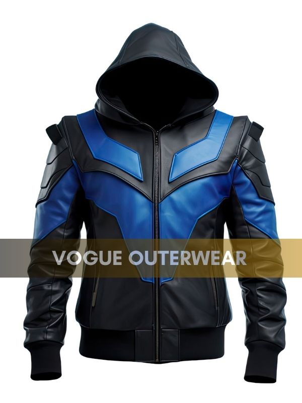 Men's Blue and Black Punk Hooded Bomber Jacket