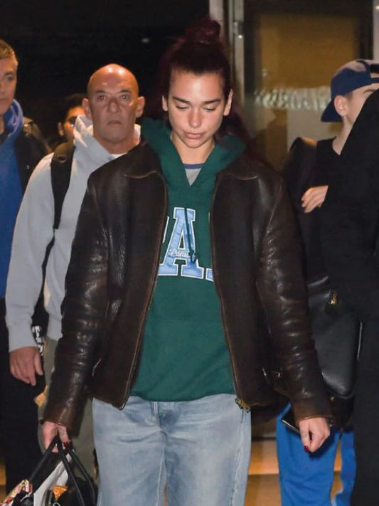 NYC 2024 Dua Lipa Brown Leather Jacket