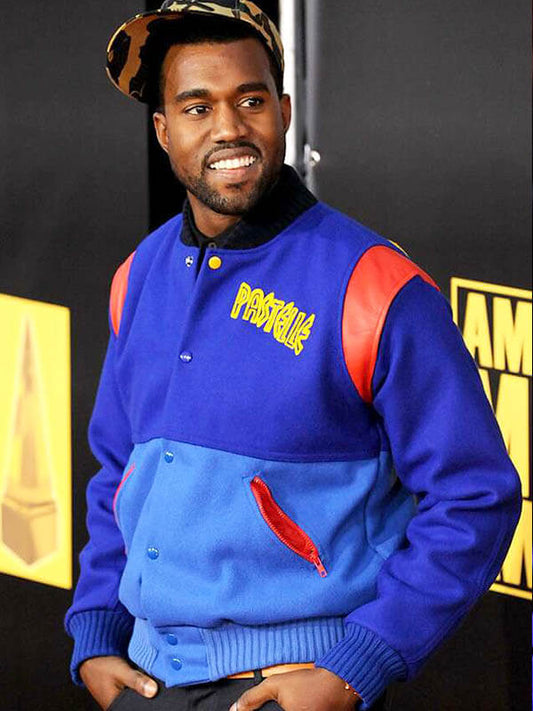 Pastelle Kanye West Blue Varsity Bomber Jacket