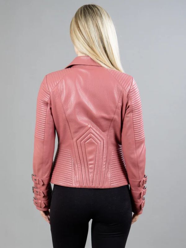 Pink Ladies Motorcycle Leather Jacket