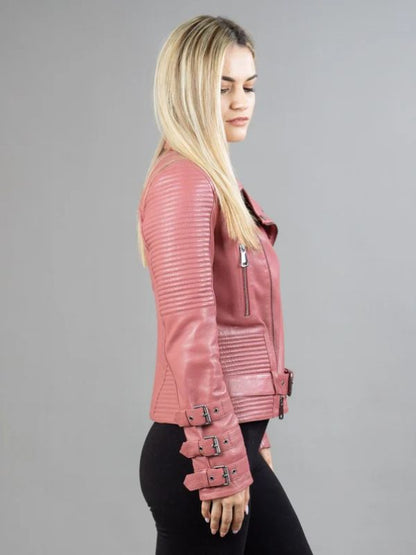 Pink Motorcycle Leather Jacket