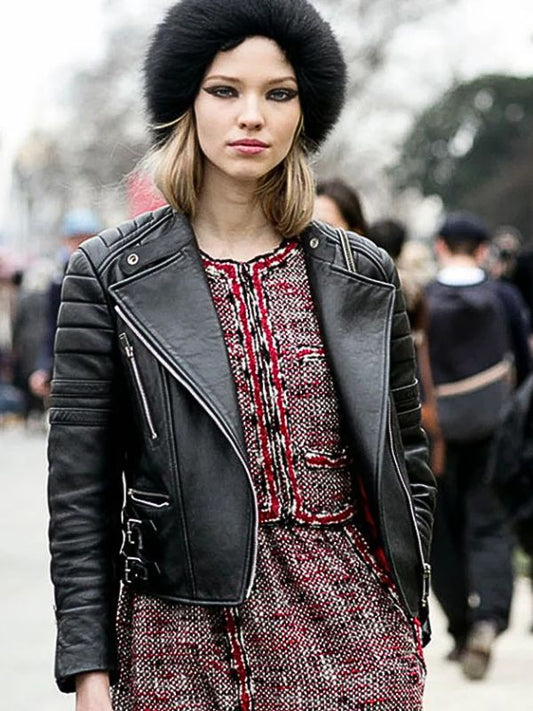 Sasha Luss Leather Biker Jacket