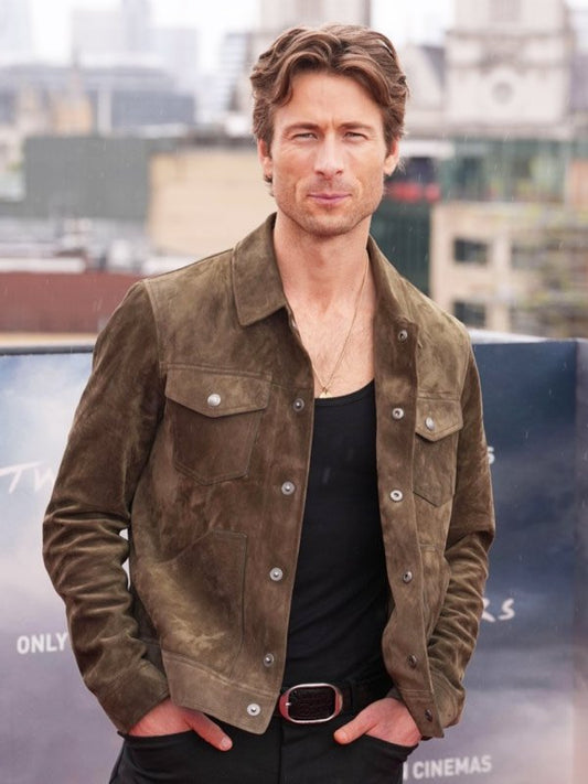 Glen Powell Twisters 2024 Brown Suede Jacket