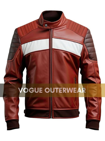 Men’s Quilted Cafe Racer Maroon Leather Jacket