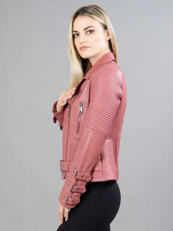 Women's Leather Biker Jacket in Pink