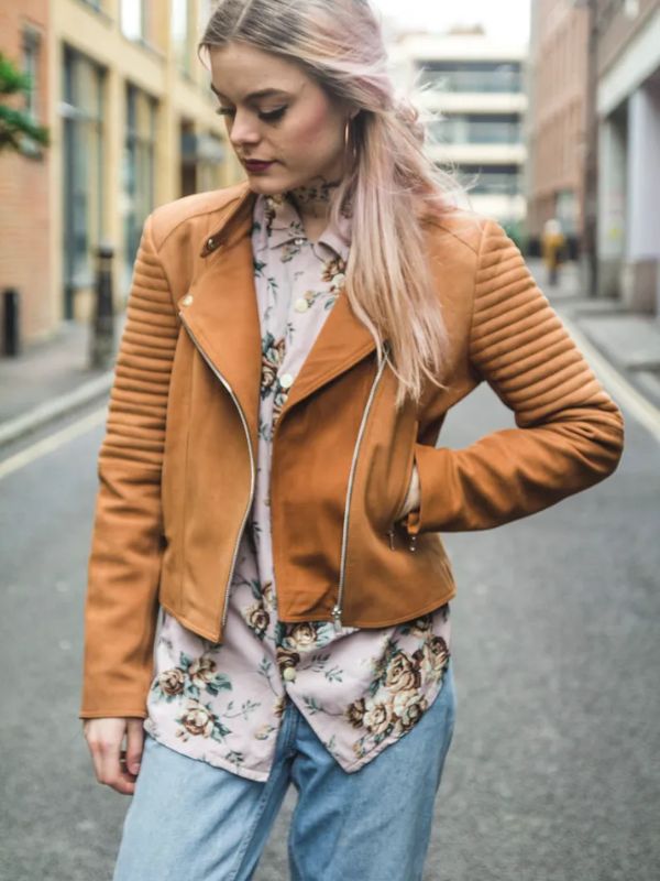 Women's Mustard Suede Leather Biker Jacket