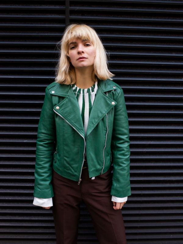 Womens Biker Aqua Green Leather Jacket 