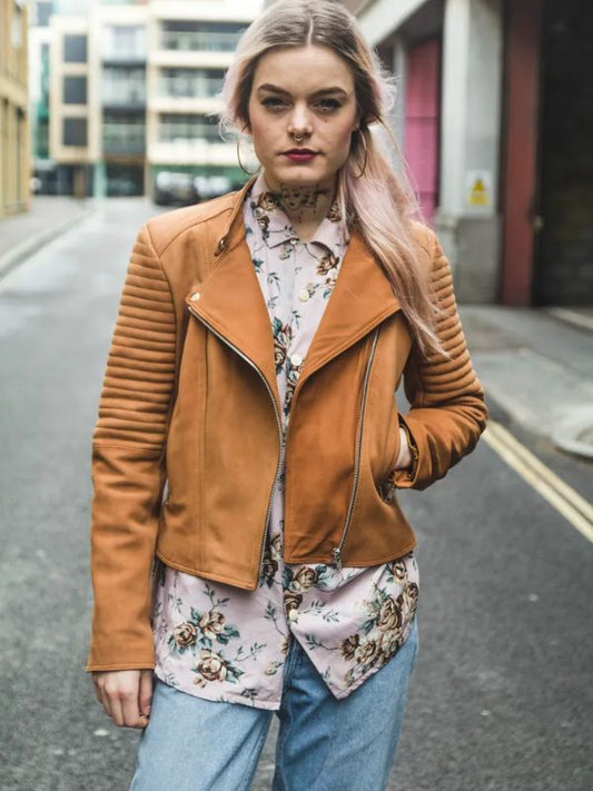 Womens Biker Mustard Leather Jacket 