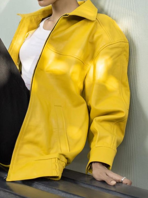 Womens Oversized Yellow Leather Jacket