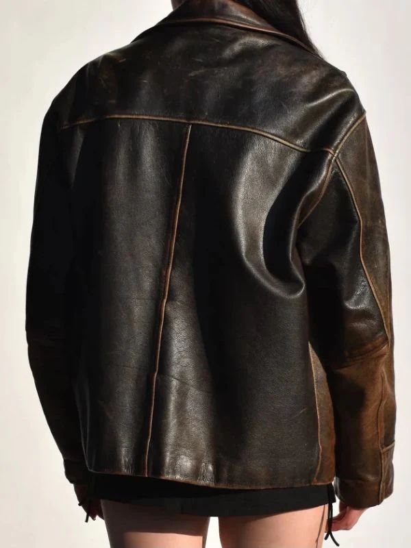 distressed brown leather jacket